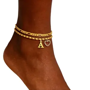 Women's 26-Letter Heart Pendant Twisted Stainless Steel Tennis Anklet, Fashion Ladies' Footwear Jewelry