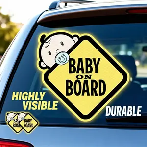 Baby in Car Alert Sticker Set of 2 High Visibility Reflective Waterproof Vinyl Safety Signs for Rear Side Windows & Bumpers Fits All Vehicles 3M Diamond Grade Reflective Sheeting Car Accessories