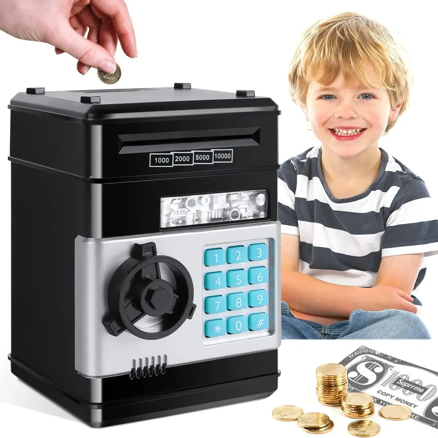 [2026 New Upgraded] Kids ATM Piggy Bank with Electronic Password Lock, Auto Scroll Paper Money & Coin Storage Box, Interactive Educational Savings Toy, Practical Birthday Present for Boys & Girls #SummerVibes