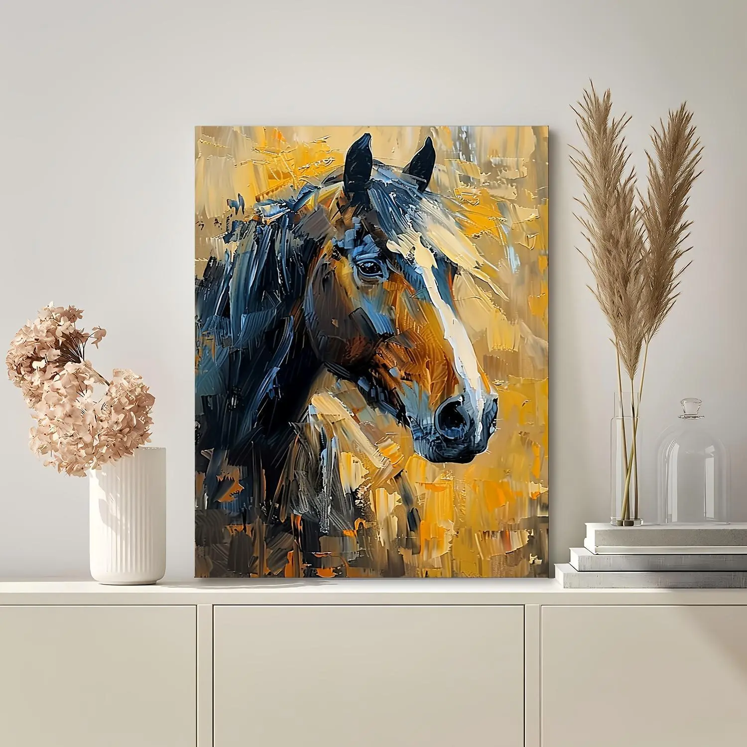 1pc Equestrian Horse Wall Art - Wooden Framed Horse Canvas Print, Wrap-Around Frame Plaque Suitable for Living Room, Bedroom, Office Decor - Unique Horse-Themed Gift for Horse Lovers, 11.8"x15.7", 2D Flat, Perfect for Ro