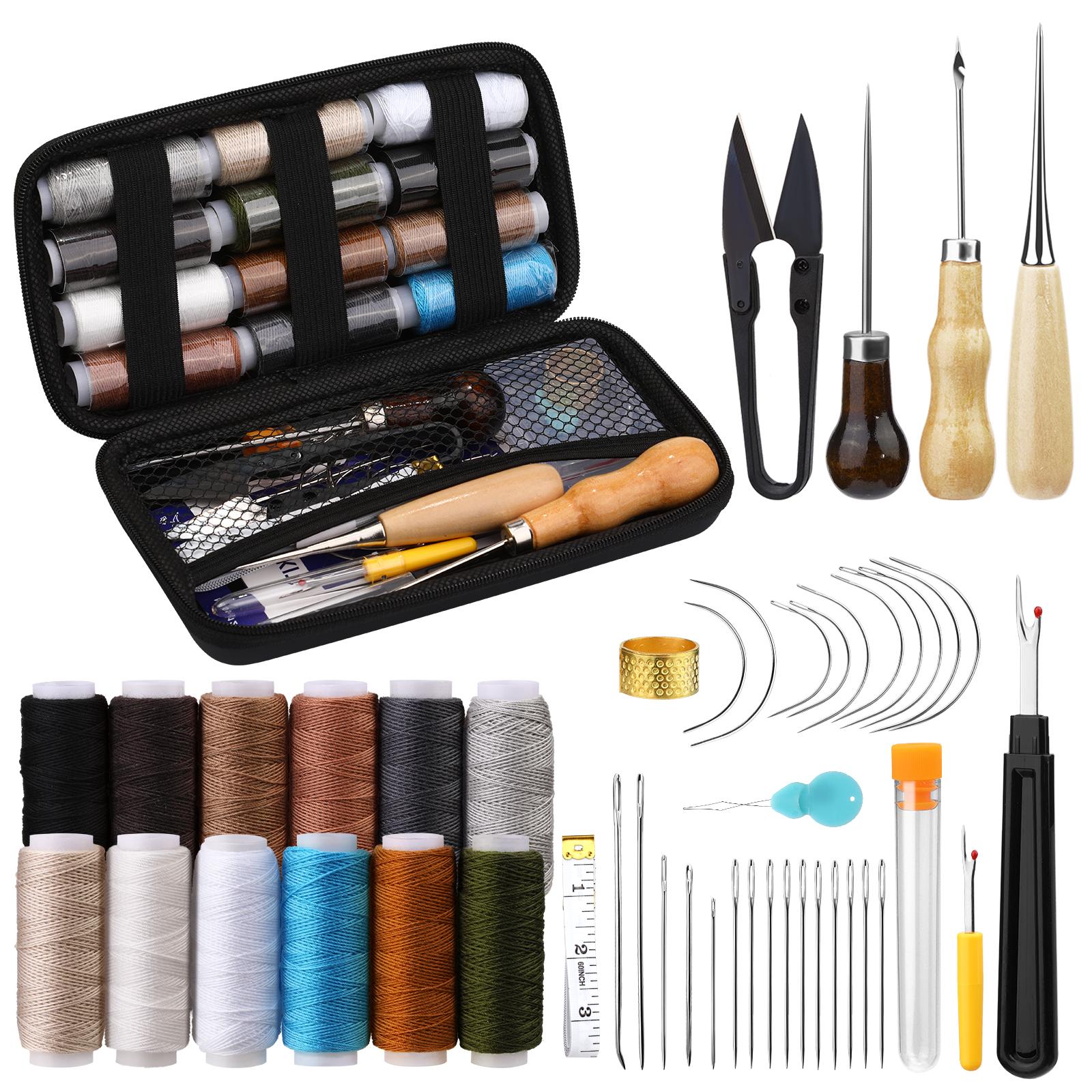 Harxvto 48 Pieces Heavy Duty Sewing Kit With Sewing Awl, Seam Ripper, Leather Hand Sewing Stitching Needles, Sewing Thread For Car, Sofa, Backpack, Shoe, Craft DIY Upholstery Restoration Kit