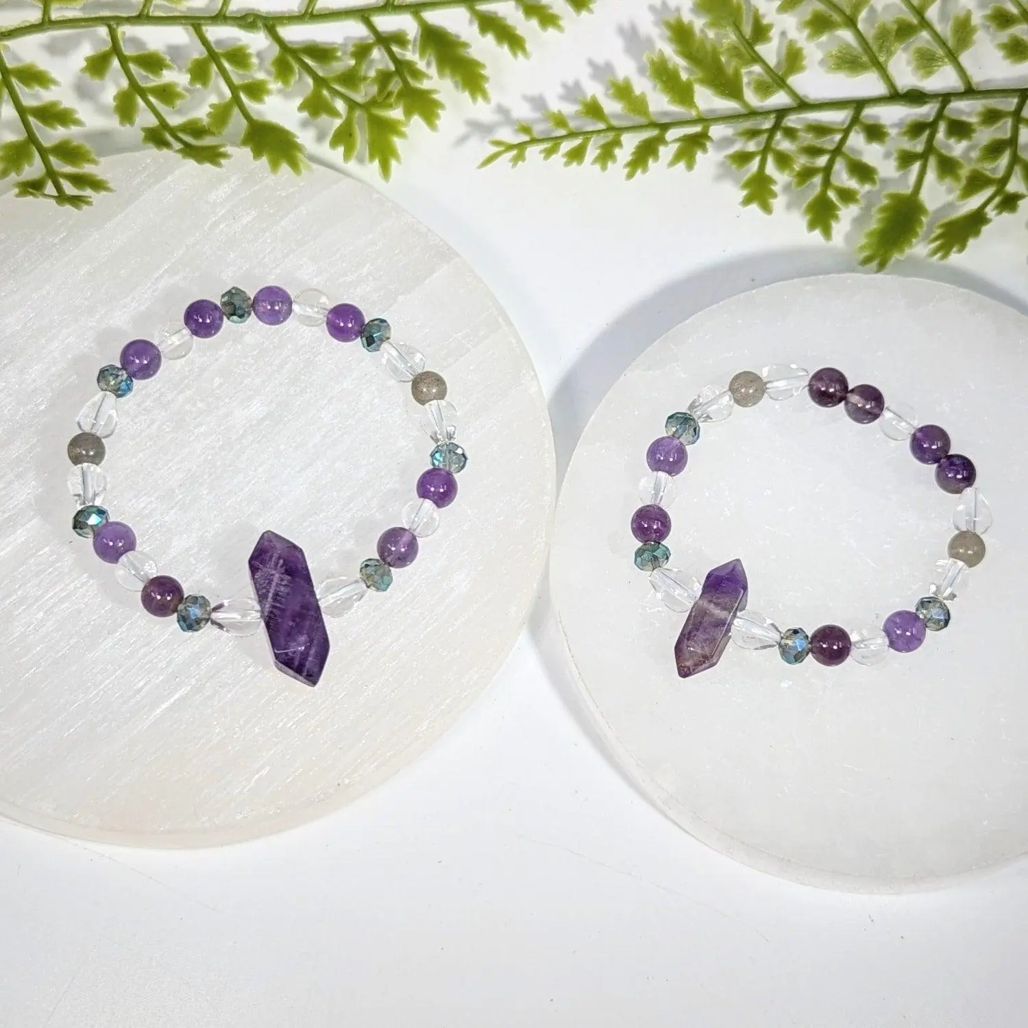 Amethyst, Quartz & Labradorite Beaded Bracelet