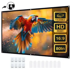 80 Inch Projector Screen 16:9 – Foldable & Wrinkle-Free Movie Screen, 4K HD Ready, 160° Wide Viewing Angle, Indoor & Outdoor Use, Portable Home Theater Screen with Hooks