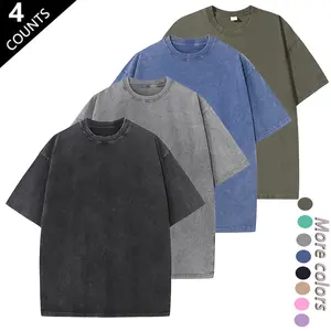 Four-pack Vintage Washed Distressed Short-sleeve T-shirts Oversized Relaxed Instagram Influencer Style Heavyweight Thick Fabric Durable Resists Wear Deformation No Pilling Fading Crew Neck Basic Versatile Menswear Top