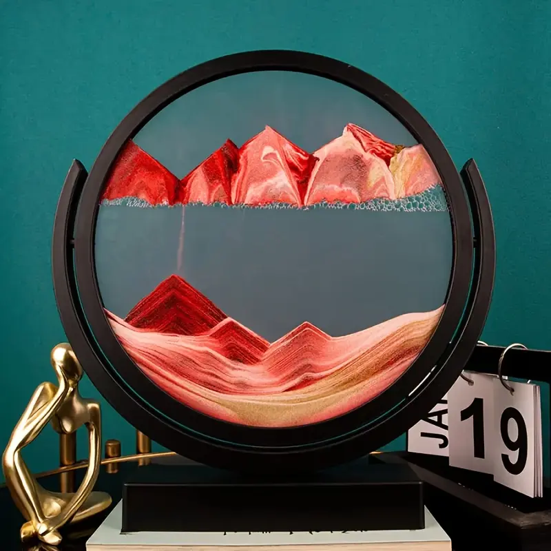Modern Minimalist Quicksand Sand Art Statue, Compact Solid Pattern Plastic-Glass-Stone Desk Decor with 8 Colors (Red,Orange,Yellow,Green,Blue,Black,White,Gray), No-Electricity Home-Office Decor for Valentine's Day, Children's Day