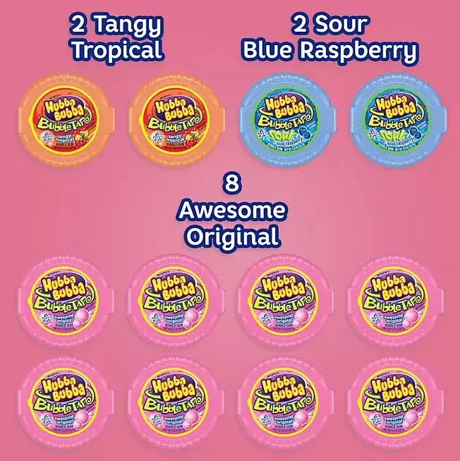 Hubba Bubba Chewing Gum Bubble Tape Gum, 2 oz., 12 pk. Bubblegum Fruit Blue Raspberry