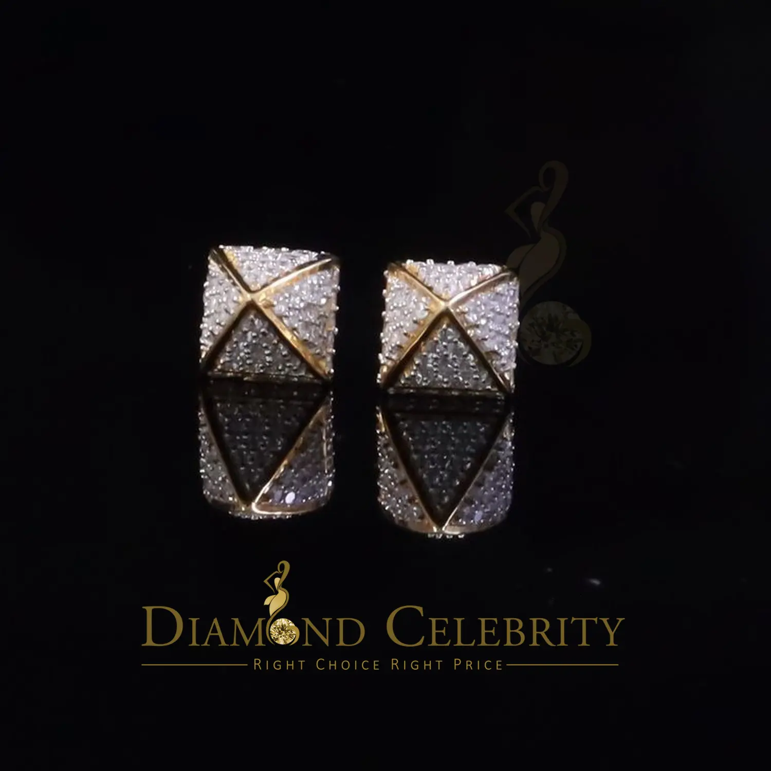 925 Yellow Silver Screw Back 2.19ct Cubic Zirconia Hip Hop Women Hexagon Earring