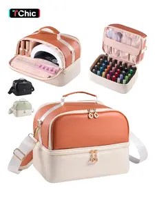 Nail Polish Organizer and Nail Lamp Case, Vanity Makeup Organizer, Holds 35 Bottles (15ml - 0.5 fl.oz) and a Nail Lamp, with Manicure Tools Storage, Makeup Storage Organizer