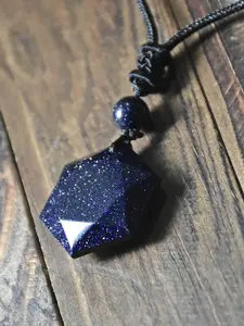 Dreamy Starry Blue Sandstone Hexagram Pendant Necklace, Energy Stone Healing Crystal Charm, Crystal Jewelry, Unisex, Daily Wear, Gift Idea