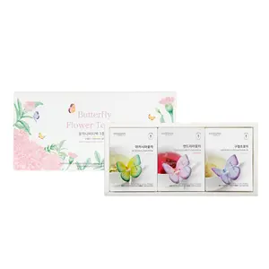 Kkokdam Butterfly Tea Bag Gift Set Pink, Flower Tea Assortment, 3 Flavors x 3 Tea Bags (Pink)