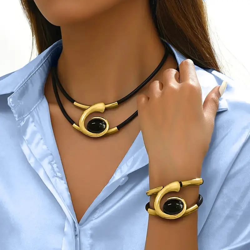 Retro Bohemian Swirl Snail Acrylic Pendant Jewelry Kit, Lightweight Layered Necklace & Bracelet Summer Beach Set For Ladies