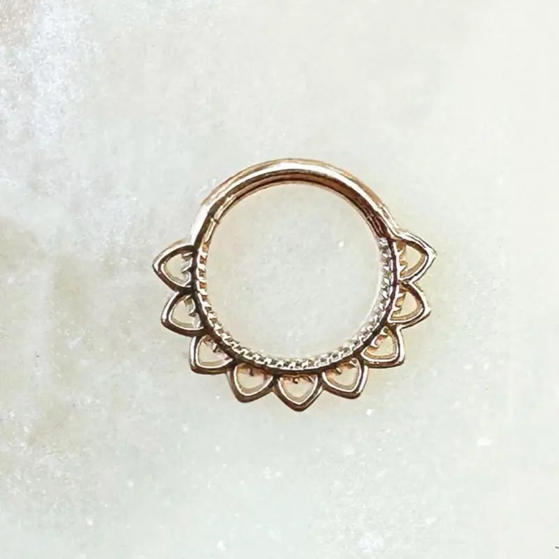 Gold Filigree Titanium Clicker for Septum, Daith, and Cartilage Piercings. 16G. 8mm or 10mm.