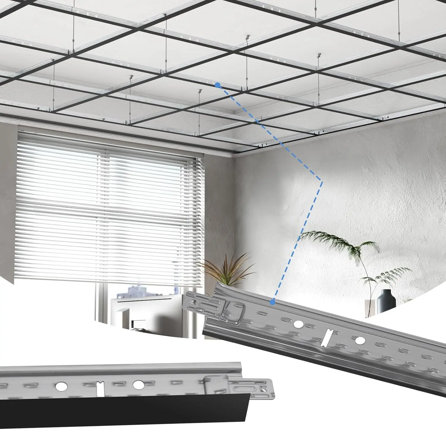 LooYee 10 PCS 48-Inch Length Galvanized Steel Cross Tee Partial Kit - Snap-In Design Drop Ceiling Grid System, Rust-Proof, Fireproof, Durable, Lightweight, Load-Bearing, Easy Ceiling Installation, Reliable Foundation for Indoor Basement Use, Black