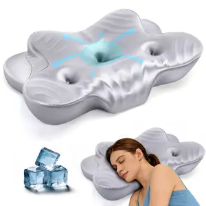 CCidea Dual Ear Relief Contour Neck Pillow, Ice Silk Satin Cervical Memory Foam Pillow, Ergonomic Support for Side and Back Sleepers