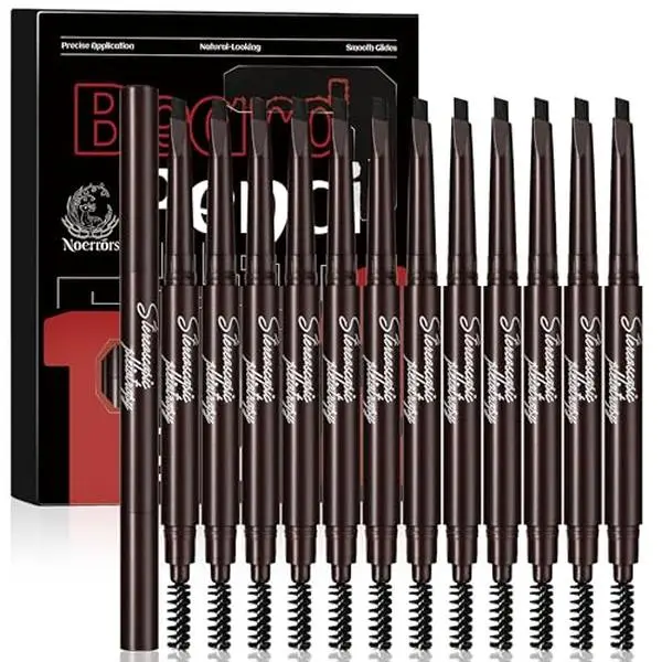 Noerrors 12Pcs Beard Pencil Filler for Men, Mustache Beard Pen Set, Hair Enhancement Pencil Kit for Men Hairline, Barber Lineup Styling Waterproof Long Lasting #Black