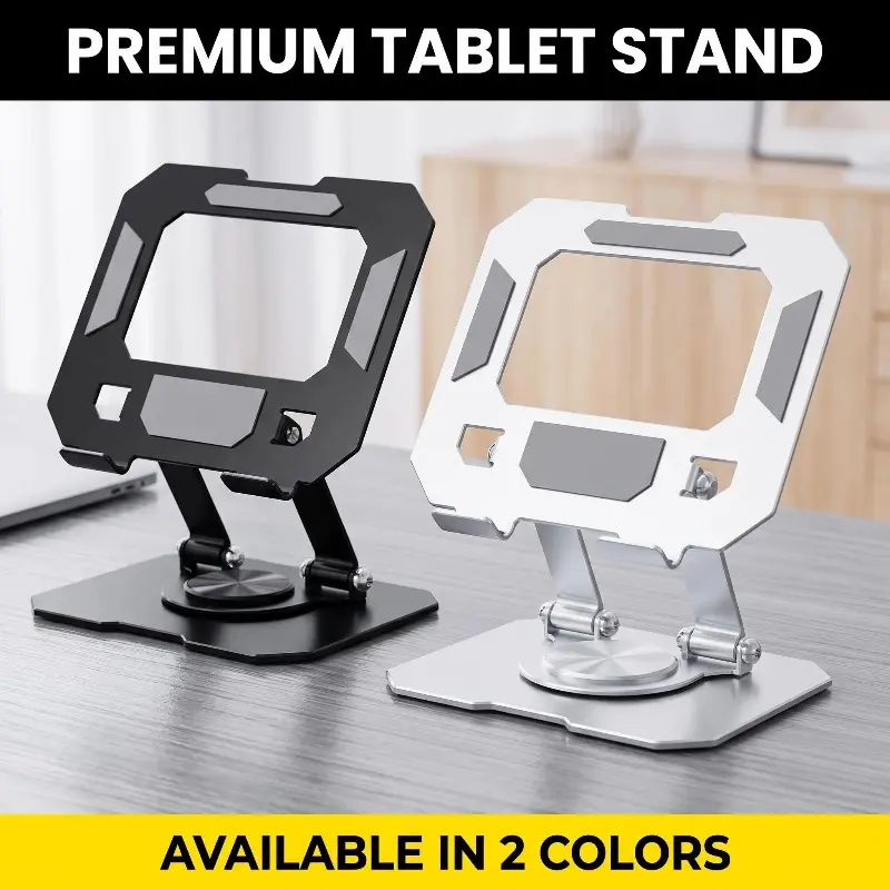 Full Carbon Steel Desktop Dual-Axis Rotating Tablet Stand with Alloy Damping Shaft, Stable Anti-Drop Support for Tablets/Phones, Home Office Use