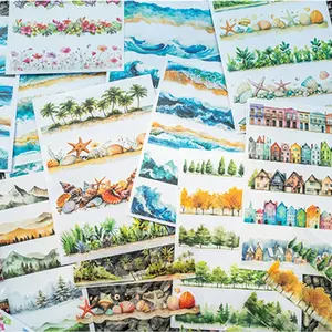 Landscape Series Sticker Book, 20 Sheets/book Watercolor Painting Sticker, DIY Decorative Sticker for Scrapbooking, Journaling, Gift Wrapping, Art Stickers