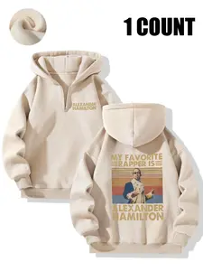 Women's Alexander Hamilton Musical Hoodie - My Favorite Rapper Vintage Graphic Half Zip Fleece Hoodie, Trendy Oversized Casual Sweatshirt for Women, Warm Soft Pullover with Retro Print, Perfect for Hamilton Fans & Daily Streetwear