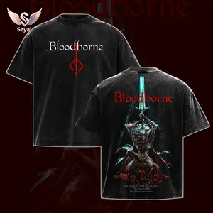 Bloodborne Beast Moonlight Black Heavyweight Graphic Tee Dark Aesthetic Horror Gaming Merch Vintage Washed Streetwear Apparel For Fans Seamless Classic Cotton Top Clothes Streetwear