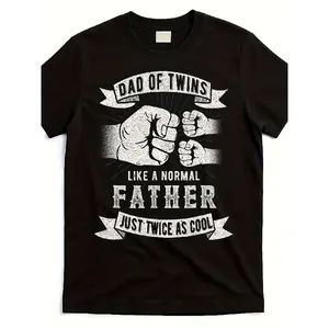 Men's & Women's Dad of Twins T-Shirt - Expecting Twin Dad Pregnancy Announcement Shirt, 100% Cotton, Unisex Round Neck Tee for Father's Day Gift, New Parent Apparel