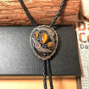 Bolo Tie for Western Wedding Flower Grass & Tiger Eye Stone Necklace Elevate Groom or Bride Look Western Native American Style Bolo Tie Western Wedding Native Style