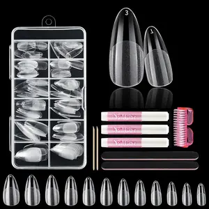 Short Almond Shaped Fake Nails Kit, 120pcs/set Full Cover False Nails with 3 Glue & 2 Files & 2 Wooden Sticks & 1 Brush, DIY Nail Art Kit for Women & Girls, Acrylic Press Nail, Nail Extensions, Nail Art Supplies, False Nail Kits