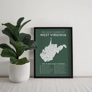 Disc Golf Top 25 Courses of West Virginia Map, Disc Golfer Decor for Frisbee Golfers, Man Cave Decor, Sporty Vintage Wall Art, Frisbee Golf Poster