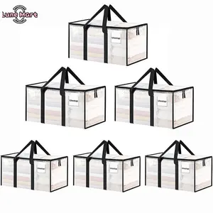 Set of 3 Large-capacity, Transparent, Thick Plastic Foldable Storage Bags with Hinged Lids—sturdy, Durable Organizers Ideal for Home, Camping, Travel, Attic Storage, Dorm Rooms, and Moving