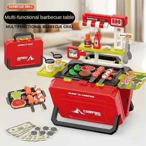 Toy Simulation BBQ Cart Handheld Grill Box, Role Play Pretend Food Set for Kids Ages 3-6, Fun Indoor Outdoor Game