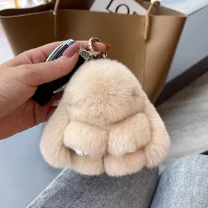 Real Rex Rabbit Fur Doll Bunny Car Key Ring Pendant Miniature Lop Bag Plush Decoration Rabbit Highland Cow Weighted Stuffed Animal weighted Soft Toys boyfriend gifts girlfriend gifts  plushie