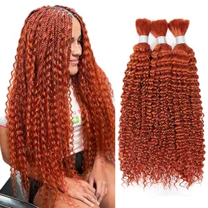 Ginger Braids Knotless Braids Braiding Hair 100g/1Pc Deep Wave Bulk Human Hair for Braiding 10A Brazilian Virgin Curly Hair Extensions for Boho Braids Braiding Hair