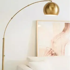 Modern Standing Adjustable Floor Lamp with Metal Dome Shade, Brass Gold Finish, Marble Base, Corner Light for Bedrooms