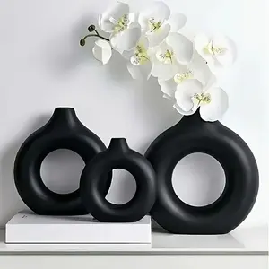 Fashion Donut-Shaped Plastic Vase, Decorative Vase, Classic Home Decor Highlight, Living Room Geometric Hollow Round Flower Vase, Modern Bohemian Style