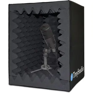 TroyStudio Portable Vocal Booth with Large Foldable Microphone Isolation Shield, Desk & Stand for Sound Reflection and Acoustic Absorption