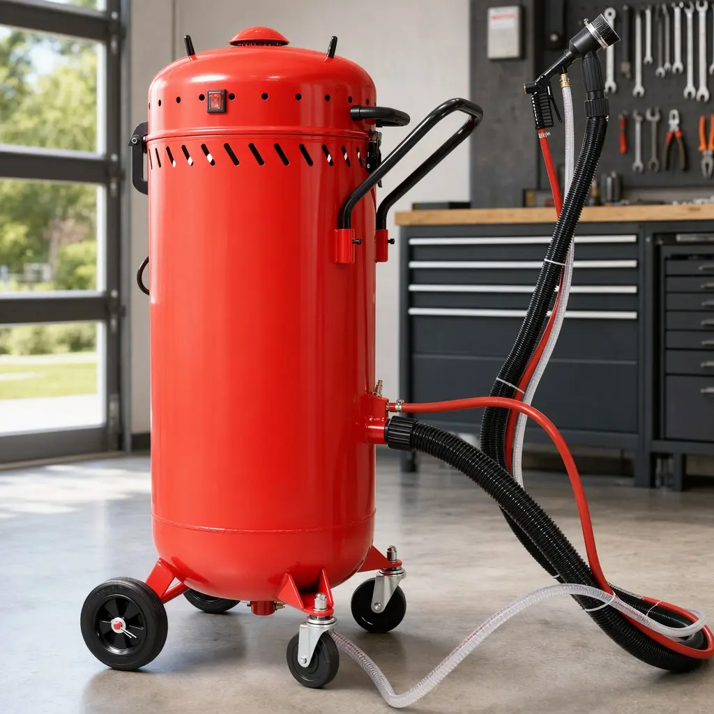 28 Gallon Dust-Free Sand Blaster with 1200W Vacuum System, Heavy Duty Steel Abrasive Blasting Equipment for Metal Rust Paint Stripping, Automotive Restoration, Machinery Refinishing, Red Surface Prep Tool, Red Color Options, Steel Material