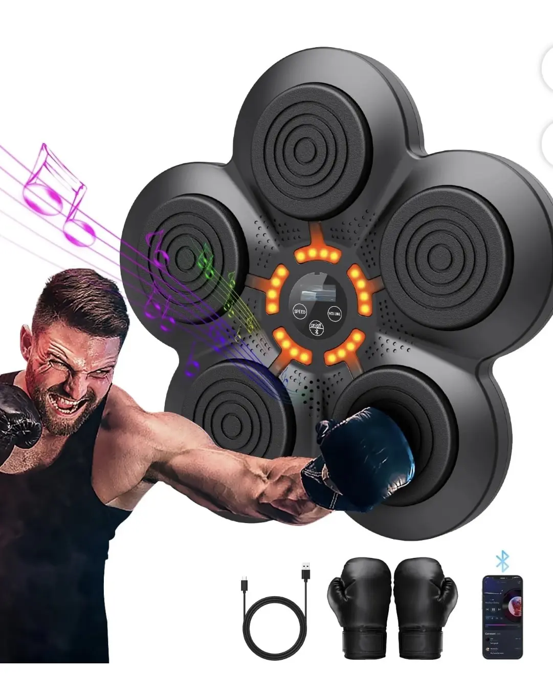 Music Boxing Machine, Boxing Machine Wall Mounted Smart Bluetooth Musical Boxing Trainer,Electronic Boxing Game Rechargeable Workout Punching Pad for Adults,Boxing Target