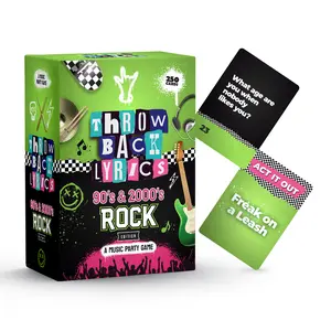 Throwback Lyrics 90s & 2000s Rock Music Trivia Game with 250 Cards Charades Steal Cards Playlist & Stickers for Adult Game Nights