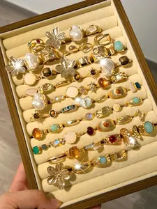 20/6 Pcs Vintage Boho Minimalist Stackable Rings Set, Floral Butterfly Imitation Pearl, Heart Moon Star Geometric Cat Eye Stone, Vintage Rings Jewelry