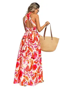 Women's Halter Neck Sleeveless Dress, Summer, Bohemian Summer Dresses, Crisscross Back Strap Design, Artistic Prints, Bohemian, Boho, Ideal for Casual & Party Occasions, Elegant Dailywear, Womenswear