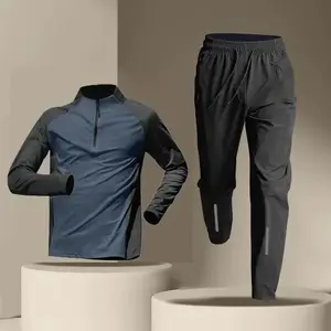 Half-Zip Training Suit Men Quick-Dry Long Sleeve Long Pants Set Sports Track and Field T-Shirt Running Fitness Set