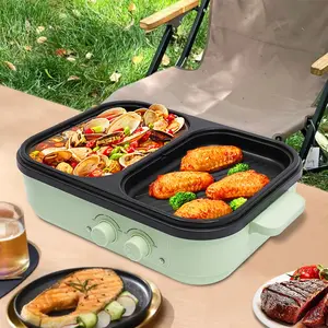 1300W Electric Hot Pot with Grill, 2 in 1 Multifunction Non-Stick Hotpot Pot Electric, Dual Temperature Control, Use for Family Gatherings and Other Occasions Such as Barbecue, Frying, and Hotpot