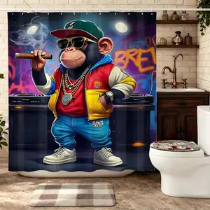 1PC Urban Style Graffiti Chimp Shower Curtain for Bathtub Matching and Dry Wet Separation in Bathrooms Bedrooms Changing Rooms Storage Areas Temporary Partition Spaces Bathroom shower curtain polyester shower curtain with hooks