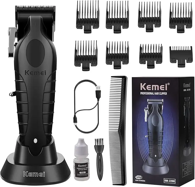 Kemei-2296 Professional Hair Clipper for Men Cordless/Cordless Hair Cutting Kit, Hair & Beard Trimmer, T-Blade Hair Cutting Shears with USB Rechargeable, Black