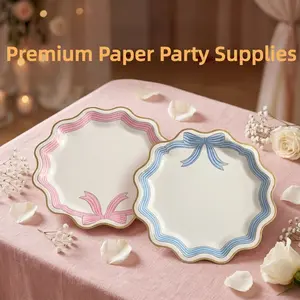 50pcs 9.4inch Pink & Gold  Paper Party Dinner Plates | Premium Paper Party Supplies | Gold Foil | Valentine's Parties, Holiday Celebrations, Festive Dinners, & Chic Entertaining