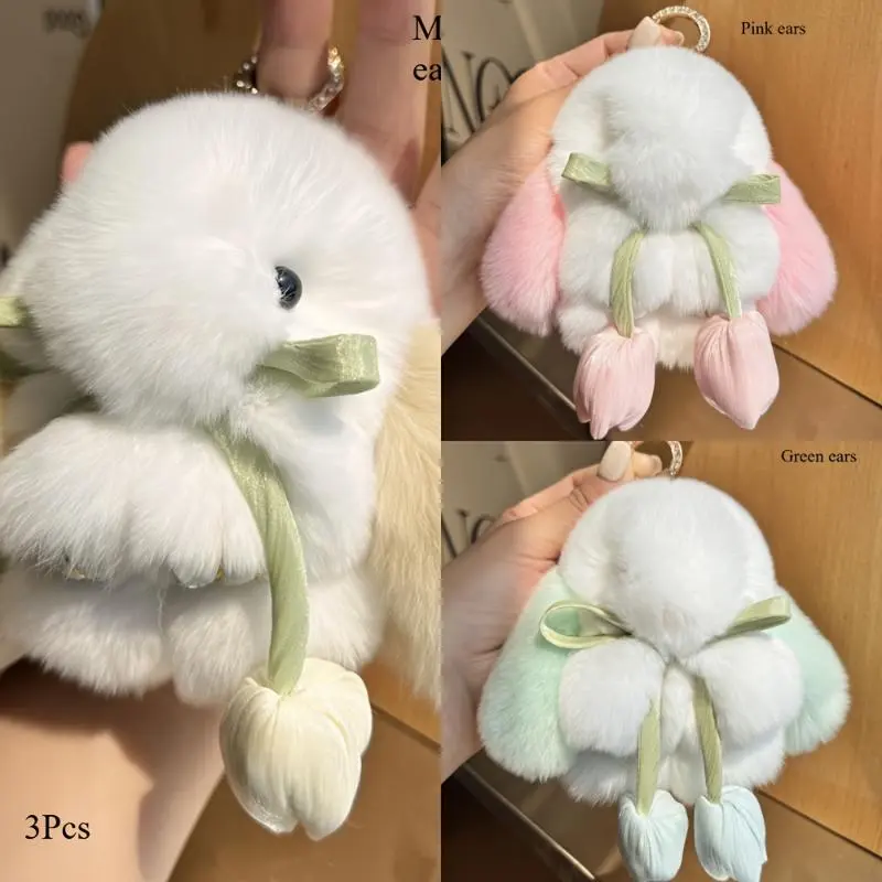 Easter/Mother's Day Cute Decoration 3pcs Random Color Exquisite Plush Rabbit Ornaments: Playful Rabbit Ears, Soft Tulip, Create Fashionable and Personal Key Accessories, Suitable for Valentine's Day, Birthday Gifts double teeth high quality elegant ice