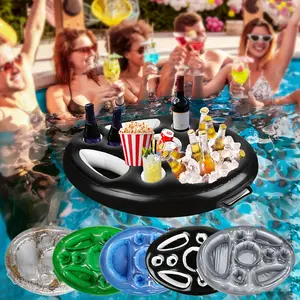 PVC Inflatable Ice Bar, Pool Drink Holder, Multi-Hole Cup Mats, Floating Snack Tray, Pool Party Plates, Inflatable Pool Floaters, Perfect for Summer Fun