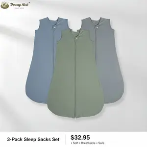 Downy Nest Sleep Sack 0-18 Months 0.5 Tog Wearable Blanket for Baby 3 Pack 100%  Cotton Infant Toddler Sleeping Sack 2-Way Zipper Lightweight Sleep Sack