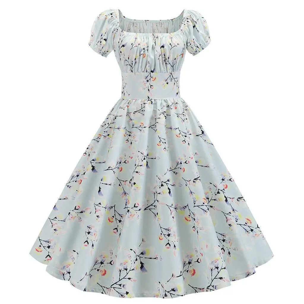 BNisBM 1950s Retro Cocktail Princess Dress for Women Short Sleeve Country Rockabilly Dress Flared Cocktail Swing Dress
