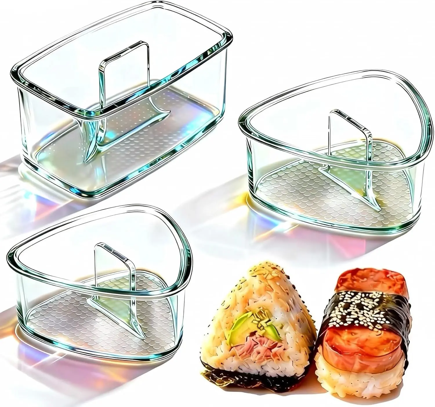 3PCS Clear Large Onigiri mold,Triangle Rice press Molds for Sushi, Musubi & Rice Balls – Non-Stick,BPA-Free,Hawaiian Musubi Maker, Sushi Mold for Bento Boxes and Lunches