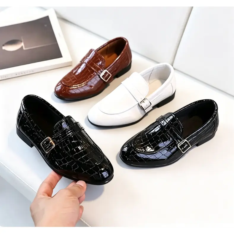 Boys' Formal Dress Shoes, Stylish Pointed-Toe Slip-On Synthetic Leather Loafers for Party Wear, Fashion